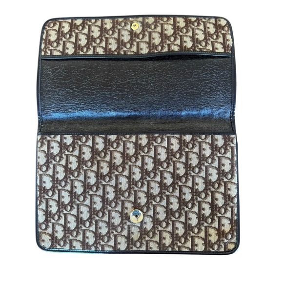 Vintage 70s Christian Dior Clutch Flap Bag Envelope Trotter Brown Logo Monogram - Picture 7 of 15